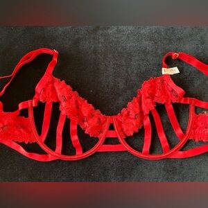 NWT Victoria’s Secret 38DD VERY SEXY Red Flower Appliqué Strappy Open Cage Bra